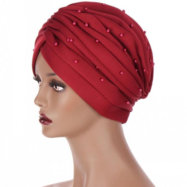 

ethnic clothing african head wraps for women plain hijab with beading full cover inner caps fashion draped africa headtie headscarf bonnet, Red