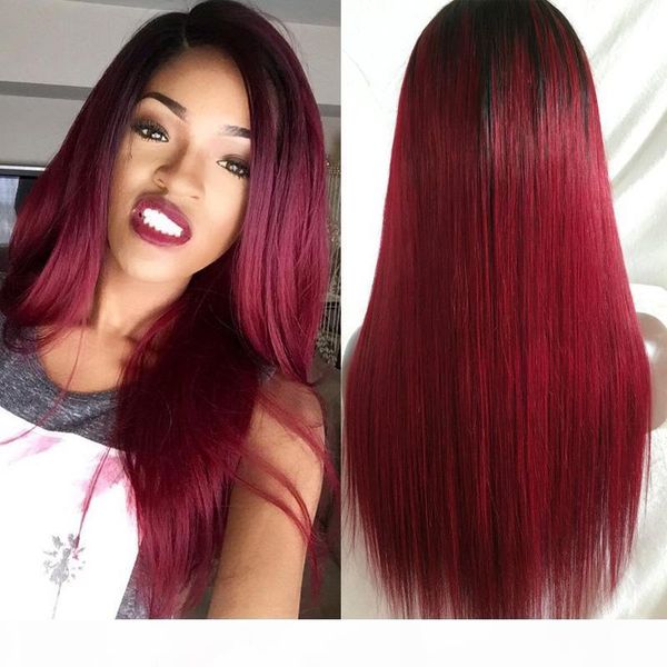

ombre human hair full lace wig straight burgundy two tone 1b 99j glueless lace front full lace wigs ombre hair wig, Black;brown