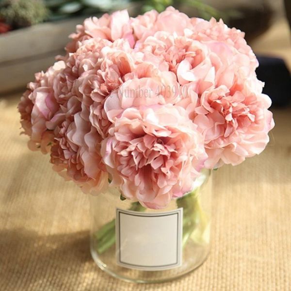 

1 bouquet 5 heads peony flower artificial silk fake peony wedding bridal bouquet 2021 wedding home decoration table flowers