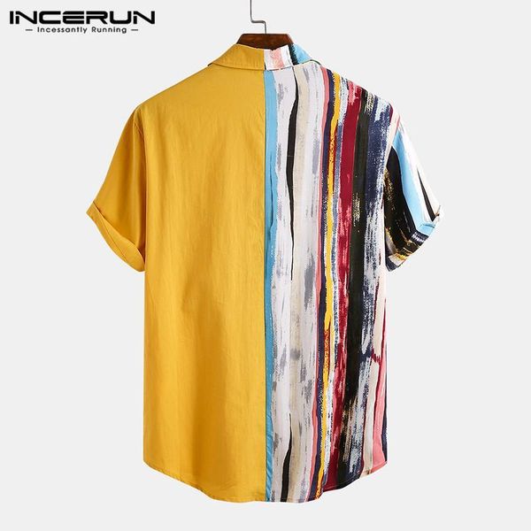 

men's casual shirts summer men shirt cotton striped patchwork lapel 2021 button short sleeve camisa streetwear mens hawaiian incerun 71, White;black