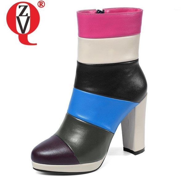 

boots zvq fashion ankle rainbow color genuine cow leather women's shoes 10.5cm super high heels cool woman party booties1, Black