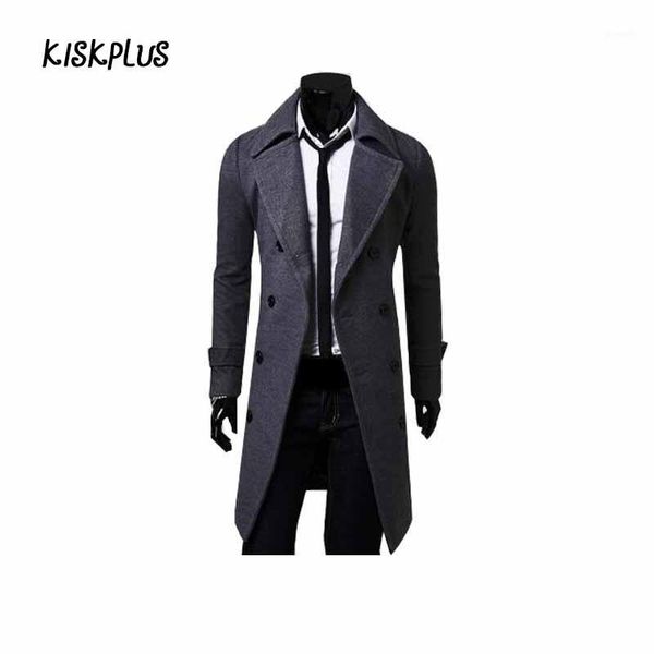

kiskplus the new fashion men's woolen coat long section of double-breasted coat lapel leisure #17263421, Tan;black
