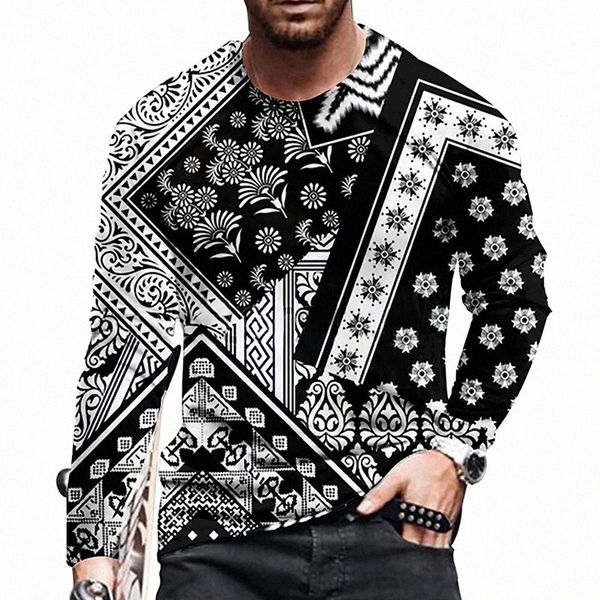 

men's t shirt 3d print tribal graphic prints crew neck daily holiday print long sleeve casual designer big and tall black / white k5xk, White;black