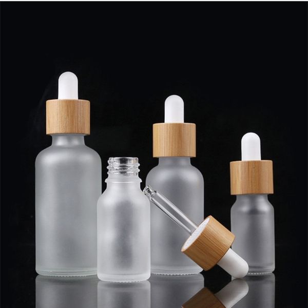 

luxury 5ml 10ml 15ml 20ml 30ml 50ml 100ml frosted glass cosmetic perfume oil dropper bottle with bamboo lid skin care face oil serum packagi