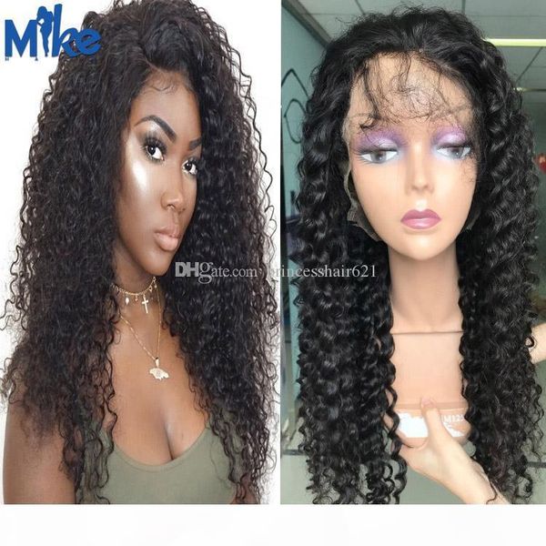 

curly remy human hair half lace front wig wholesale 12-26in mikehair indian peruvian deep wave full lace brazilian hair wig for black women, Black;brown