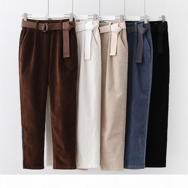 

corduroy pants harem pants autumn winter women pants elastic waist sashes casual black trousers pantalones mujer cintura alta cx200817, Black;white