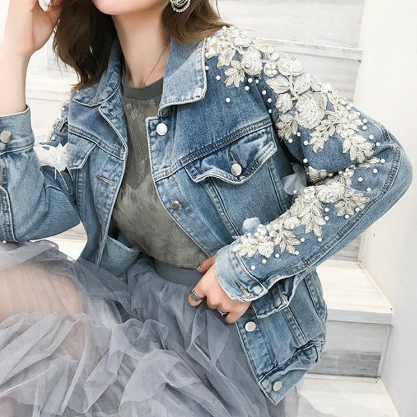 

yamdi women denim coat female 2020 new autumn winter denim jacket vintage floral embroidery woman jackets outwear1, Black;brown