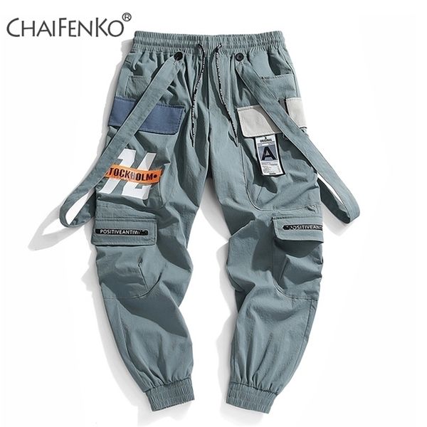 

chaifenko new jogger leisure sports trousers men hip hop streetwear beam foot cargo pants fashion printing men pants 201125, Black