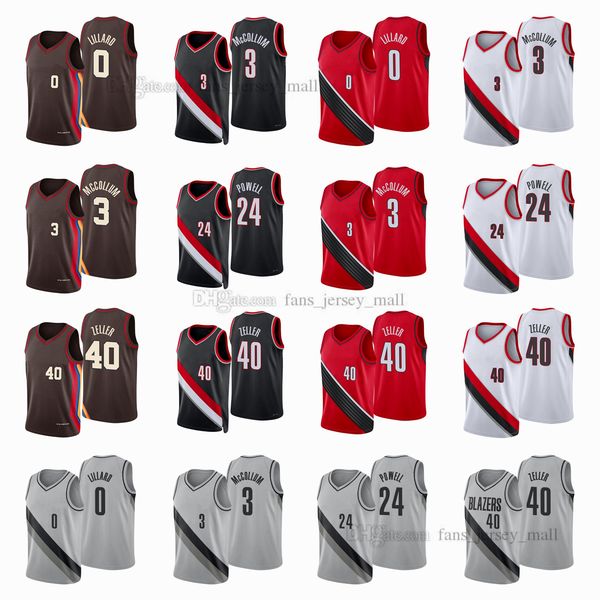 

printed city basketball jerseys 40 cody zeller cj 3 mccollum damian 0 lillard norman 24 powell jersey color white red black, Black;red