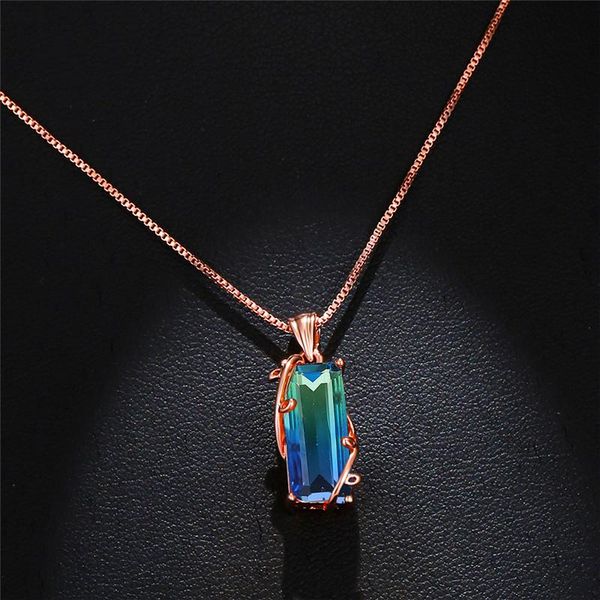 

cute female crystal zircon stone necklace blue green geometric pendant necklace rose gold wedding necklaces for women, Silver