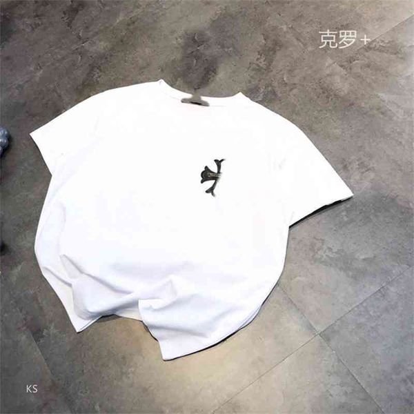 

online summer fashion letter embossed round neck t-shirt casual simple men's and women's short sleeve top, White