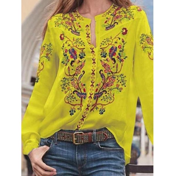 

women's print blouse 2021 long sleeve shirts spring boho casual white ladies office shirts blusas ropa