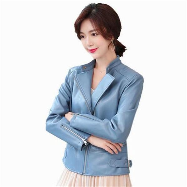 

2020 new spring autumn leather clothing women jacket women coat lapel short motorcycle jacket leather, Black