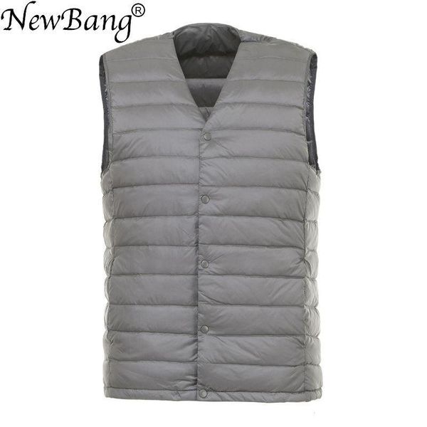 

newbang men down vest ultra light down vest portable v-neck sleeveless coat man winter without collar warm liner, Black;white