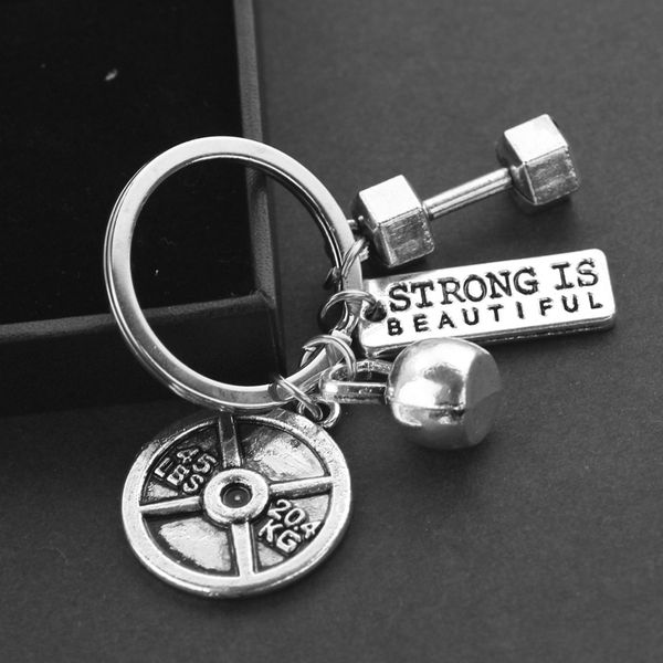 

pendant keychain workout small dumbbell series fashion weight lifting training key chain women men keyring gifts jewelr, Silver
