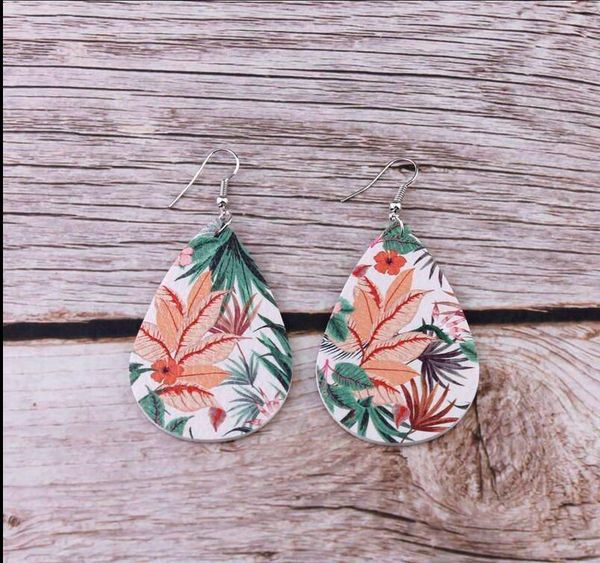 

kvzyspring summer coconut palm tree floral 2020 print pu leather teardrop earrings for women beach fashion jewelrykb5j