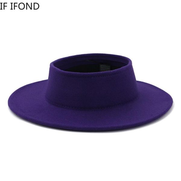 

stingy brim hats women 2021 wide british style winter wool solid fedoras cap empty men panama jazz hat, Blue;gray