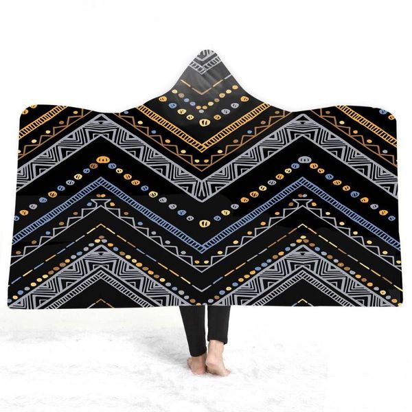 

blankets gift bohemian boho mandala geometric zigzags chevrons pattern plush hooded blanket warm travel camping sofa throw