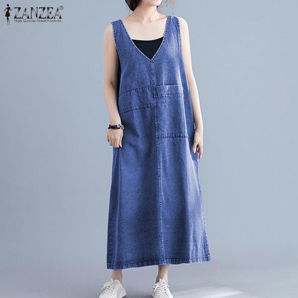 

women overalls casual denim blue long maxi dress vestidos summer beach sundress female loose pockets robe dresses kg-325, Black;gray