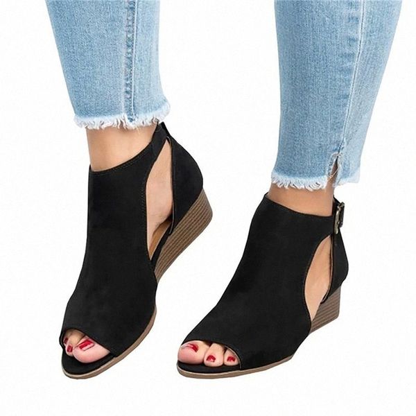

2020 new summer wedges sandals woman with buckle peep toe woman shoes ankle strap mujer walking shoes ladies plus size 35-43 #ia13, Black
