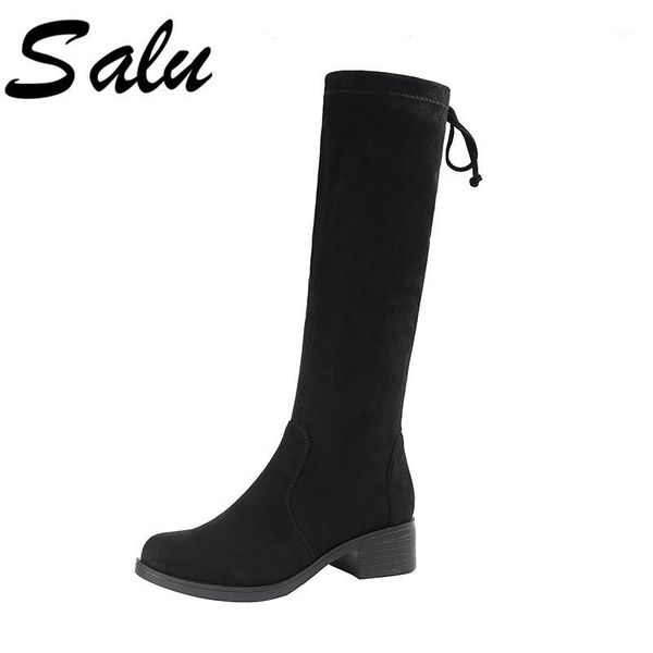 

boots salu fashion women knee high suede autumn winter warm shoes woman party dancing motorcycle1, Black