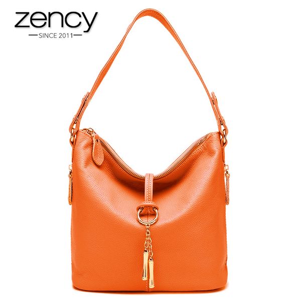 

zency elegant women shoulder bag 100% genuine leather white hobos handbag lady messenger purse charm lock decoration