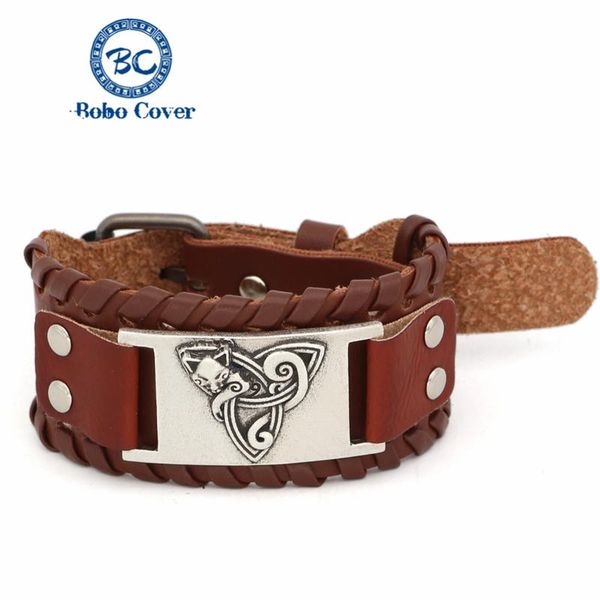 

tennis vintage leather bracelet women adjustable wolf head bangle viking rune metal charm retro wristband fashion jewelry, Golden;silver