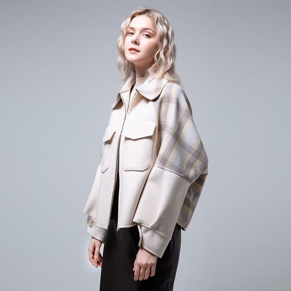 

women's trench coats wool coat autumn and winter short, Tan;black