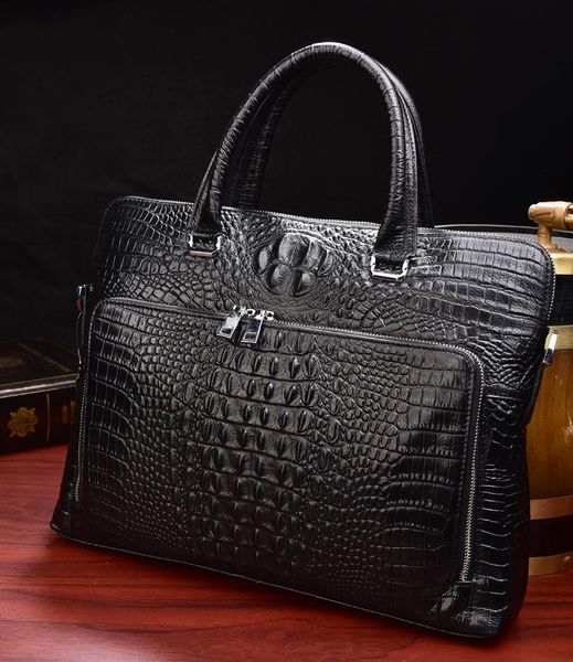 

luufan crocodile pattern men's briefcase genuine leather 14 inch lapbag male business handbag cowhide office bags for men
