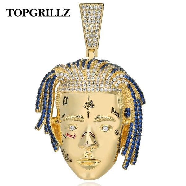 

rillz rapper xxx tentacion pendant necklace men iced out cz chains hip hop/punk gold color charms jewelry gifts 201014, Silver