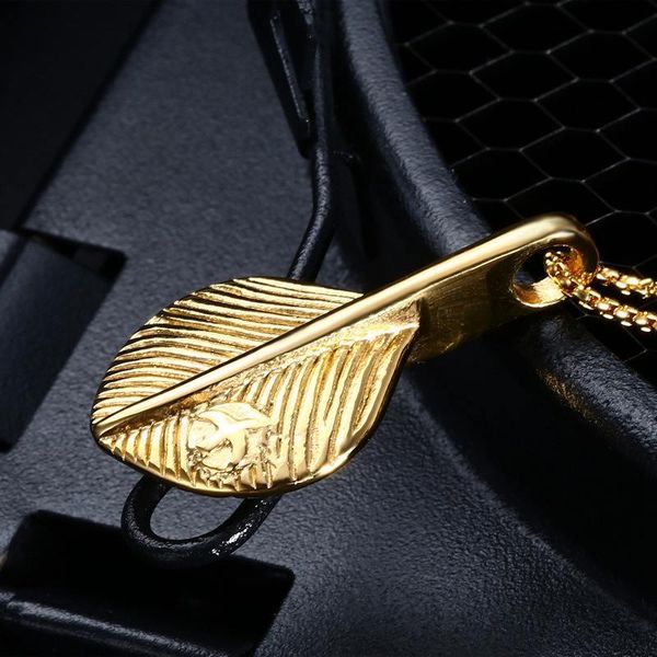 

титановое стальное ожерелье takahashi goro стиль перья античный черный / золотой ретро лиственные кулонные ювелирные изделия lp1020, Silver