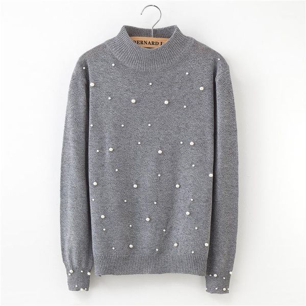 

2020 autumn winter sweater woman long sleeve beading knit pullover warm woman sweater1, White;black