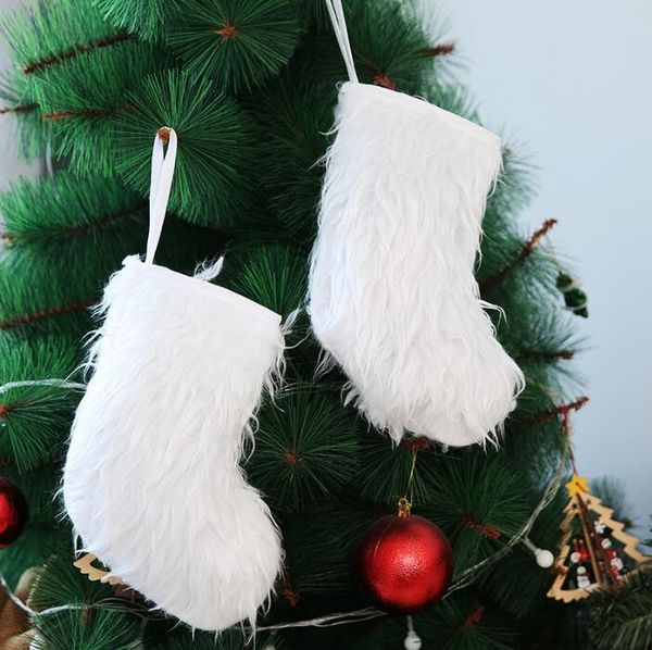 

white long plush stocking kids gifts candy bags tree hanging pendants retro santa lovely christmas socks ornaments dhb2915