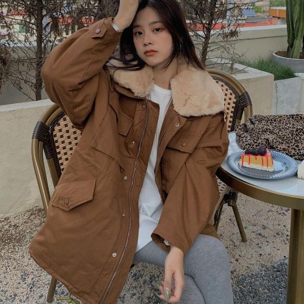 

women's jackets women 2021 fashion with pockets faux fur patchwork jacket coat vintage lapel long sleeve female outerwear chic harajuk, Black;brown