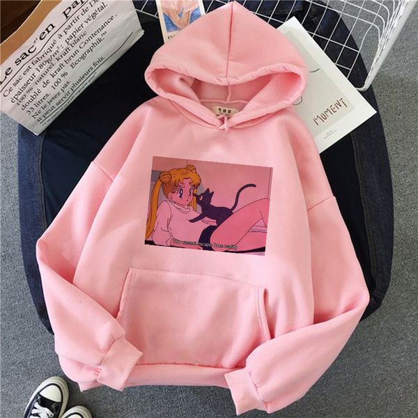 

2021 new sailor moon kawaii anime hoodie feminine ullzang cat cute cartoon style nightgown 90s graphic fashion women's hood ouw2, Black