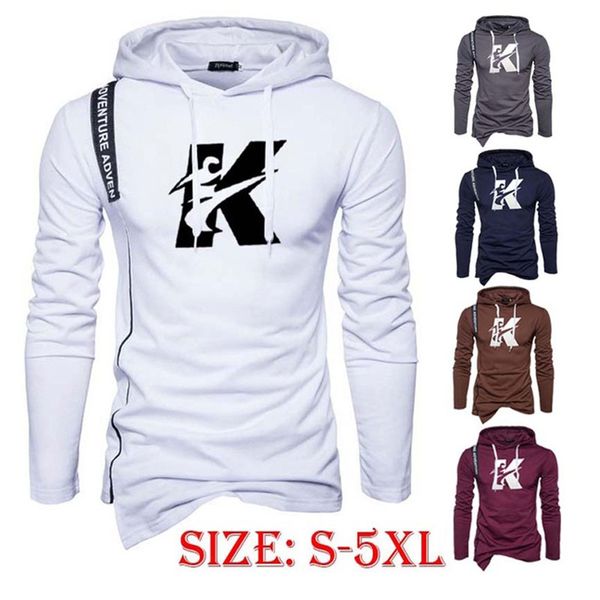 

autumn and winter new men's casual printed sweater large size slim coat hooded pullover sports men's clothing, Black