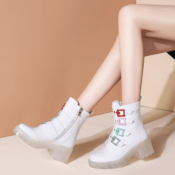 

women ankle boots thick heels autumn winter buckles party shoes woman short motorcycle boots new female shoes woman1, Black
