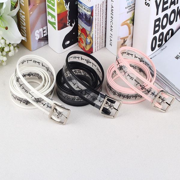 

2020 new men women pvc belt transparent letter waistband thin casual buckle clothing accessory fashion, Black;brown