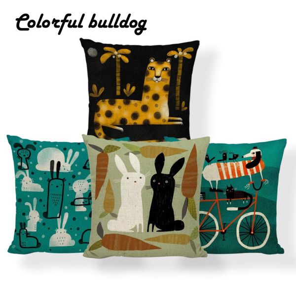 

dog cat flower cactus tiger palm tree horse pillow cover yellow bedroom decorations throw pillow case 18x18 linen