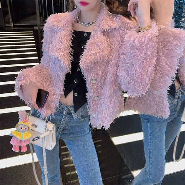 

women's fur & faux women 2021 autumn winter warm soft short jacket ladies long sleeve turn-down collar coat female casual outerwear s74, Black