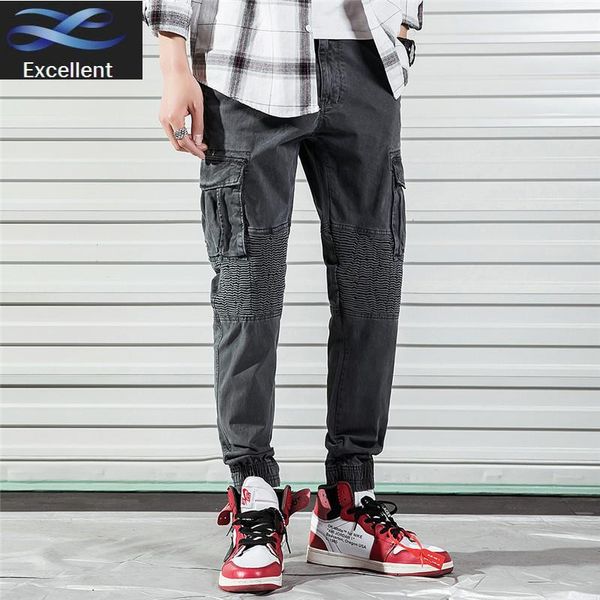 

mens four seasons large 2021 size cotton modis small feet baggy overalls young korean fashion tramp trousers men pants man, Black
