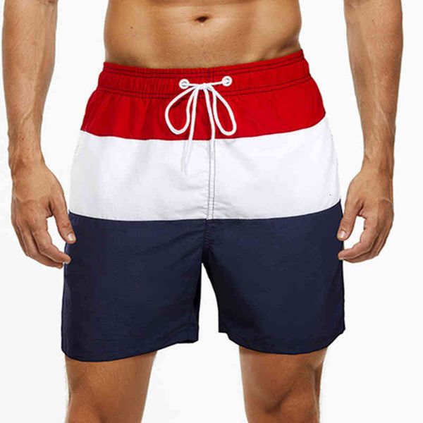 

men's shorts splicing four side elastic color matching swimming beach pants loose casual fashion fitness, White;black