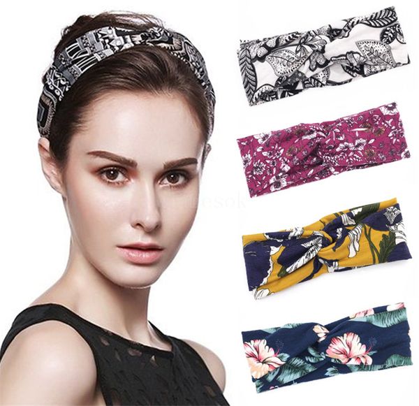 Moda europeia e americana yoga bandana temperamento impressão atada senhoras bandana de aba larga tiaras jóias acessórios para o cabelo DE183