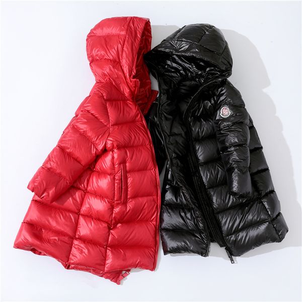 

code broken korean light thin down medium and long knee length hooded thick bread jacket children's wear, Blue;gray