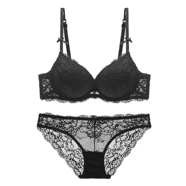 

varsbaby gathered lace push up solid bra set women underwear c1212, Black;white