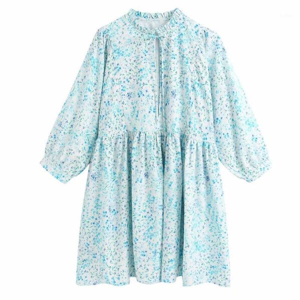 

new women sweet agaric lace ruffled collar print casual mini dress lady stylish lantern sleeve vestido chic brand dresses1, Black;gray