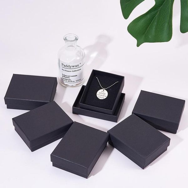 

pandahall 24pcs cardboard jewelry set box for ring necklace rectangle tan black kraft cotton filled cardboard paper jllnhz, Black;white