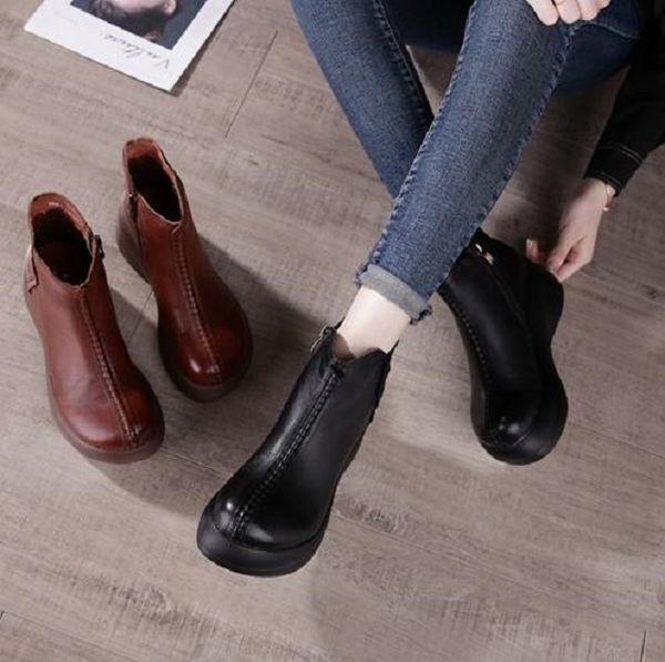 

wholesale boot for women spring fall boots genuine leather black brown fashion girl outdoor shoes size 35-40