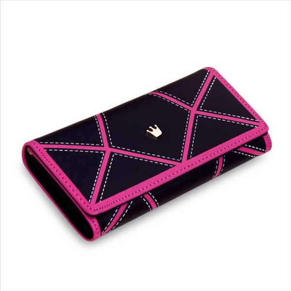 

women pu leather hasp long geometric pattern purse tri fold wallet card holder cash coin handbag new, Red;black