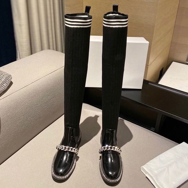 

2021 sell well fashion women knee boots genuine leather cotton fabric letters round head middle boot for cowboy booties home011 13, Black